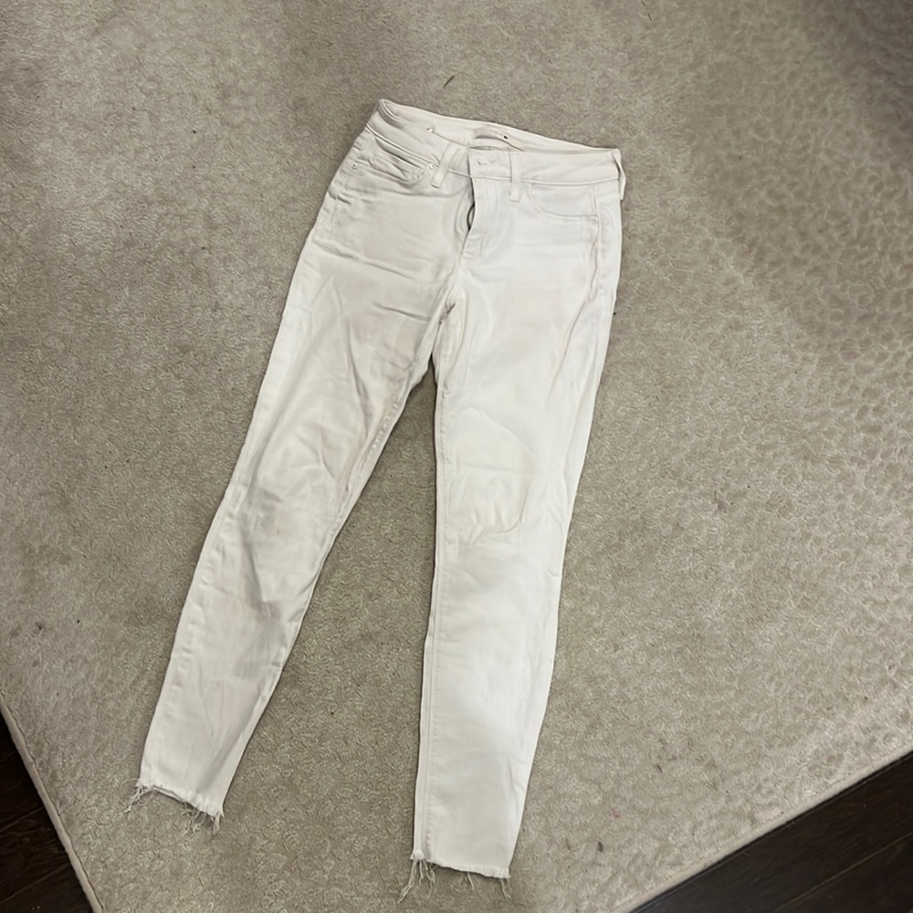 Joe’s Jeans white denim raw hem skinny jeans